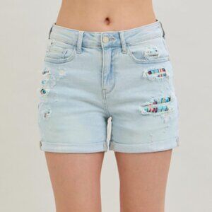 NWT JUDY BLUE cuffed printed lining shorts